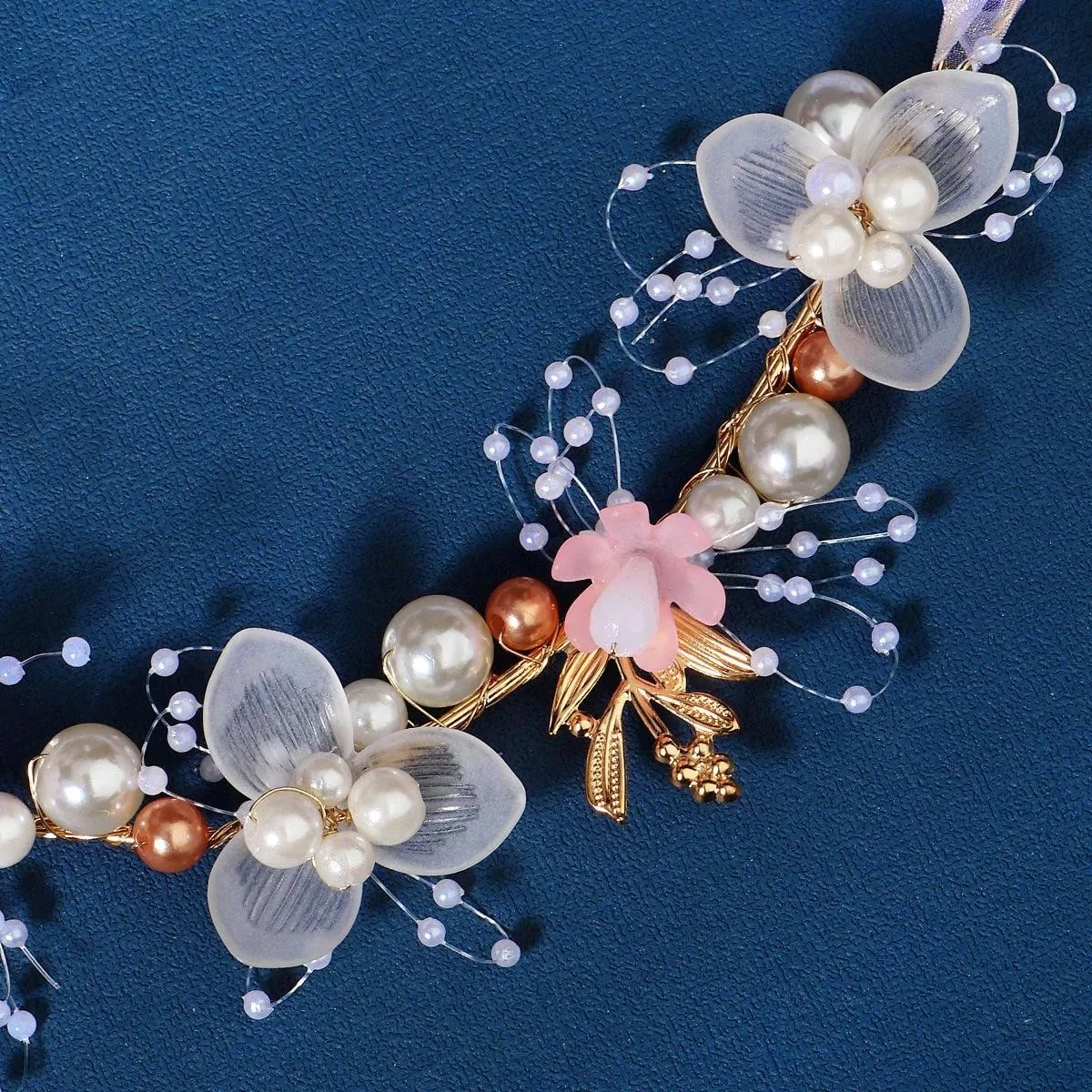 1pc Fashionable & Retro Bridal Hair Accessory, Handmade Beaded Flower & Pearl Braided Headband Suitable For Girls & Women