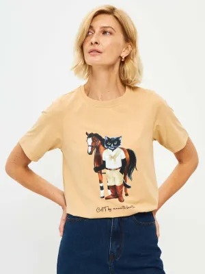 Beige Printed T-shirt RIDER CAT