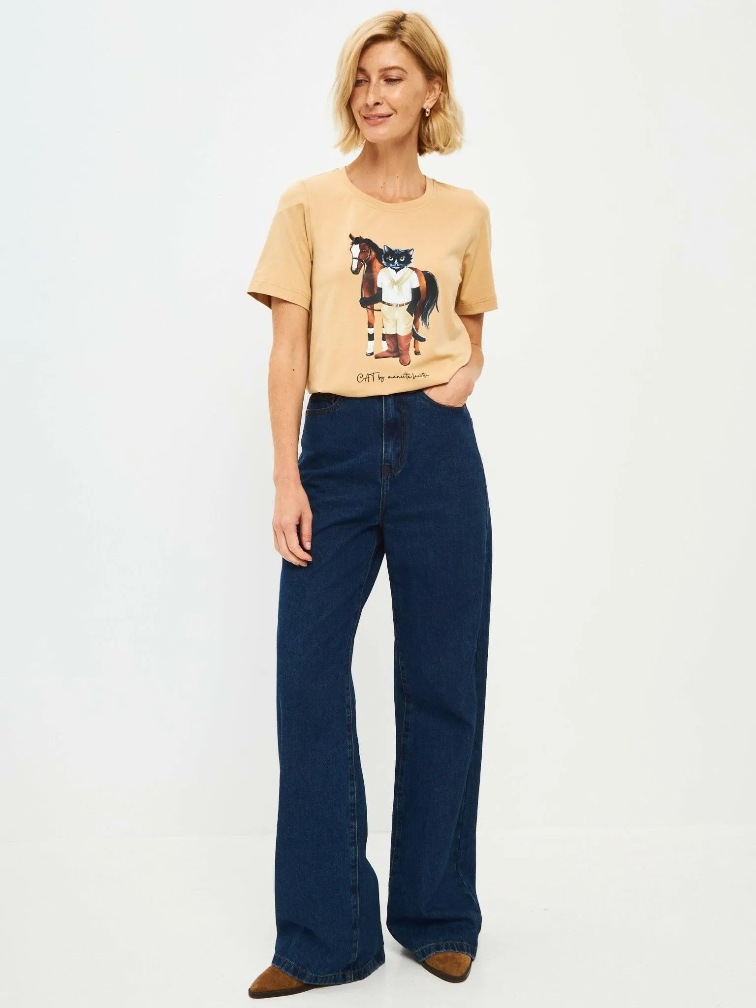 Beige Printed T-shirt RIDER CAT