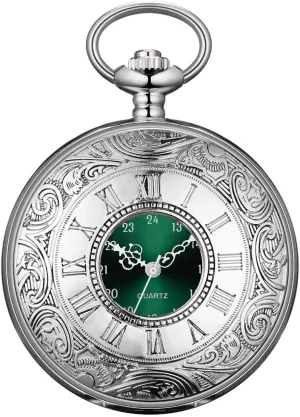 BOSHIYA Pocket Watches for Men Vintage Unique Blue Dial Roman Numerals Scale Black Quartz Pocket Watch with Chain for Christmas Graduation Birthday Gifts