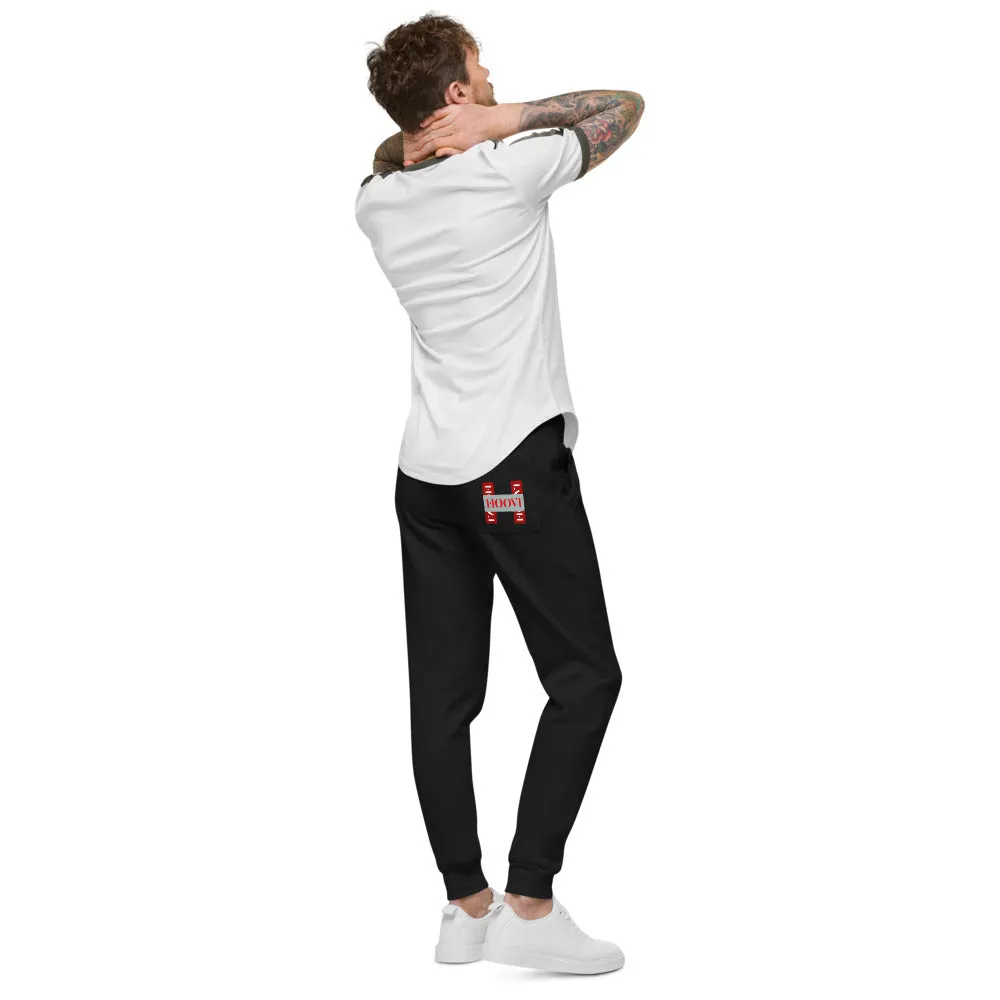 Capital H's Unisex Fleece Sweatpants (White Hoovi Print) Muted Red & Grey Logo