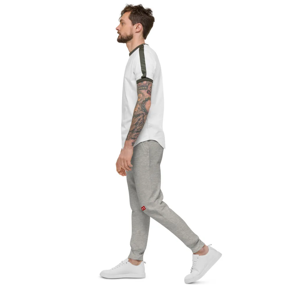 Capital H's Unisex Fleece Sweatpants (White Hoovi Print) Muted Red & Grey Logo