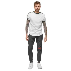 Capital H's Unisex Fleece Sweatpants (White Hoovi Print) Muted Red & Grey Logo