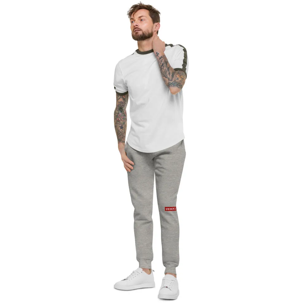 Capital H's Unisex Fleece Sweatpants (White Hoovi Print) Muted Red & Grey Logo