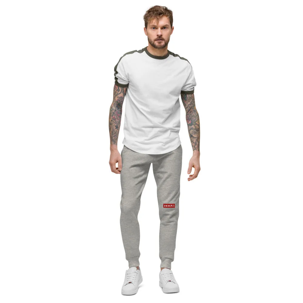 Capital H's Unisex Fleece Sweatpants (White Hoovi Print) Muted Red & Grey Logo