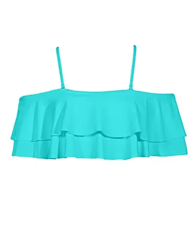 Classic Strappy Flounce Swimsuit Top For Women-Aqua