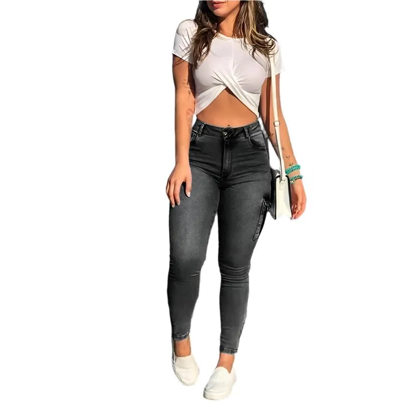 Damer Slim-fit Cargo Denim Byxor