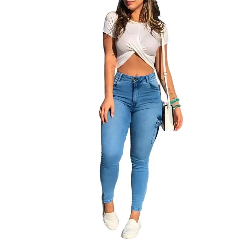 Damer Slim-fit Cargo Denim Byxor