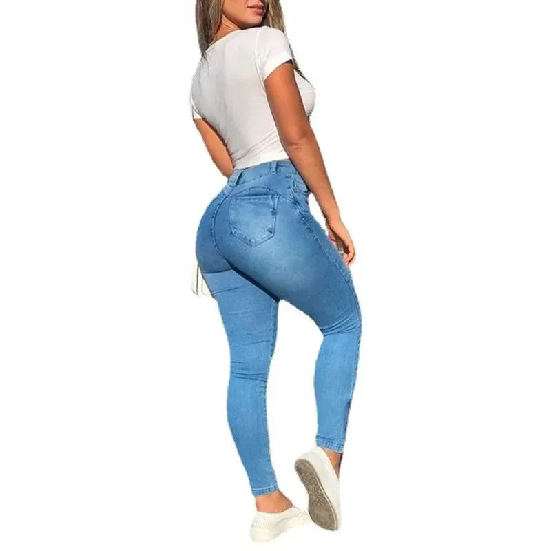Damer Slim-fit Cargo Denim Byxor