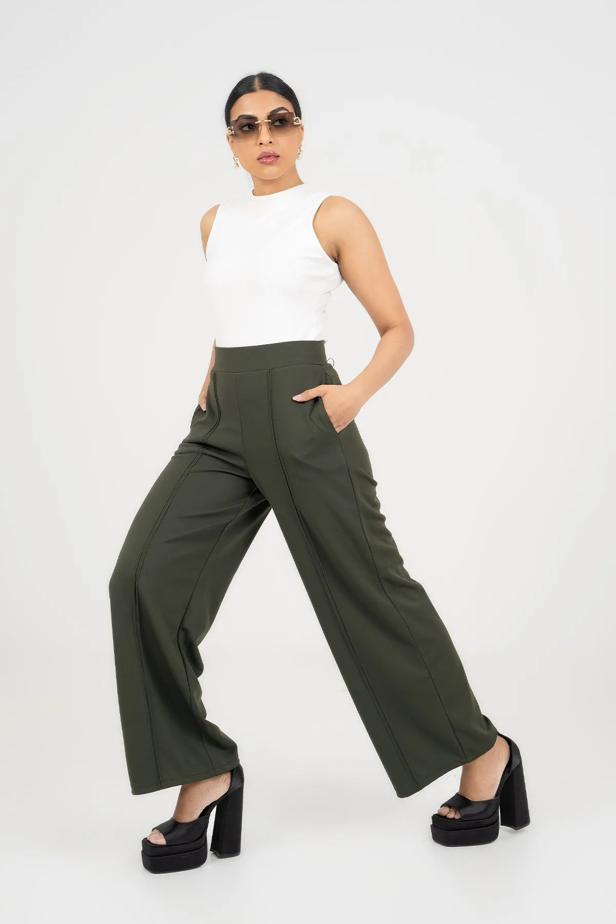 Envogue Women's Wide Legg Plain Chic Office Pant