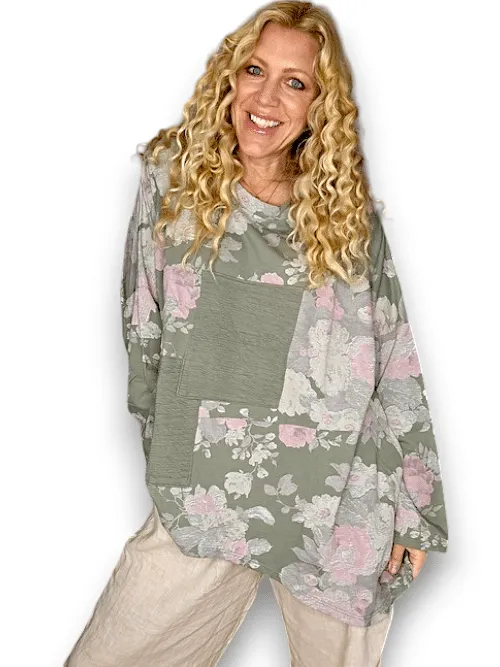 Helga May Cotton Patchwork Sweater: Scarlett Rose - Forest