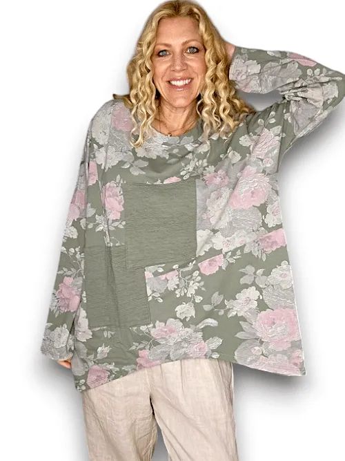 Helga May Cotton Patchwork Sweater: Scarlett Rose - Forest