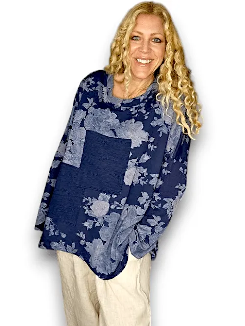 Helga May Cotton Patchwork Sweater: Scarlett Rose - Navy
