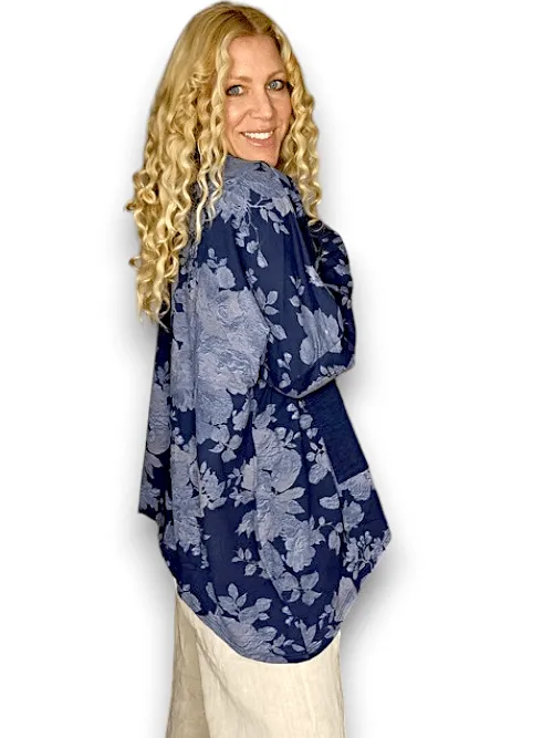 Helga May Cotton Patchwork Sweater: Scarlett Rose - Navy
