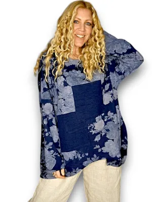 Helga May Cotton Patchwork Sweater: Scarlett Rose - Navy