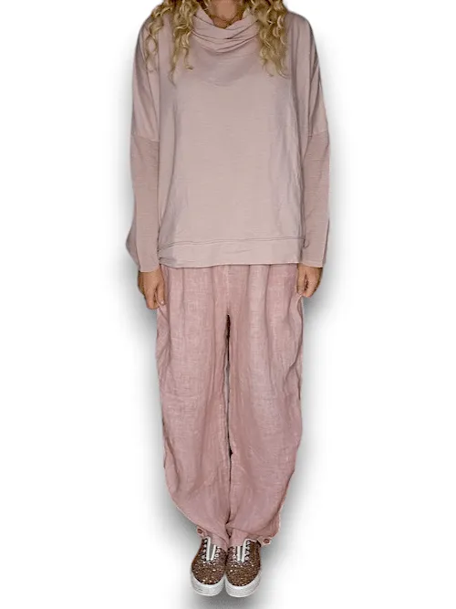 Helga May: Elastic Waist Linen Pant - Baby Pink