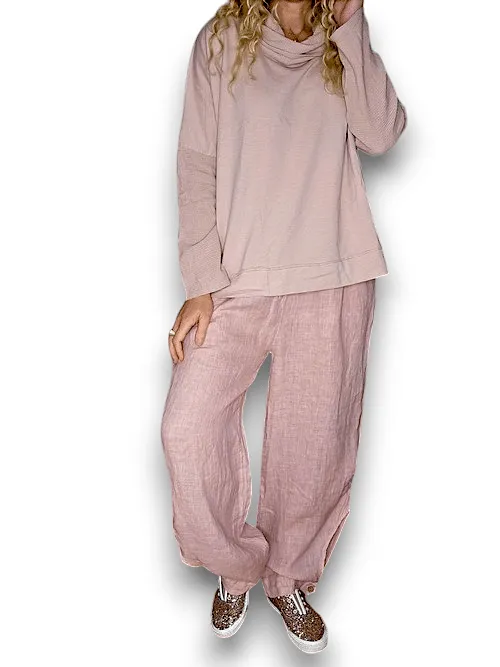 Helga May: Elastic Waist Linen Pant - Baby Pink