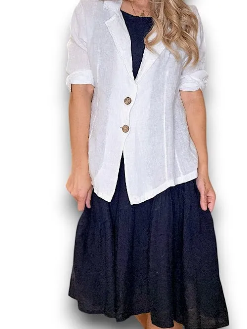 Helga May: Linen Suit Jacket - White