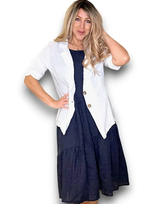 Helga May: Linen Suit Jacket - White
