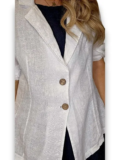 Helga May: Linen Suit Jacket - White