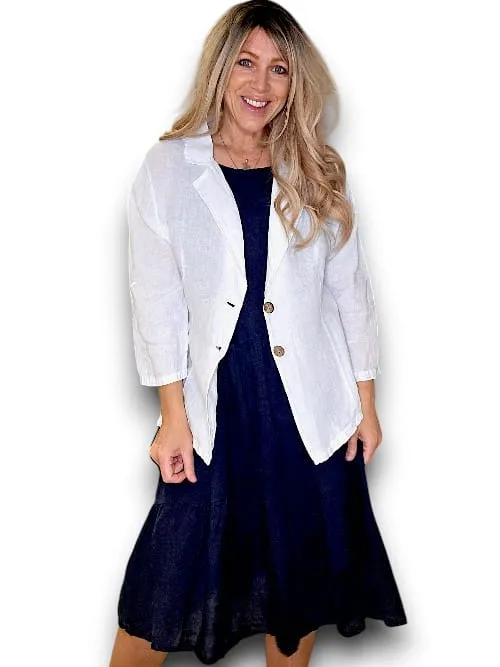 Helga May: Linen Suit Jacket - White