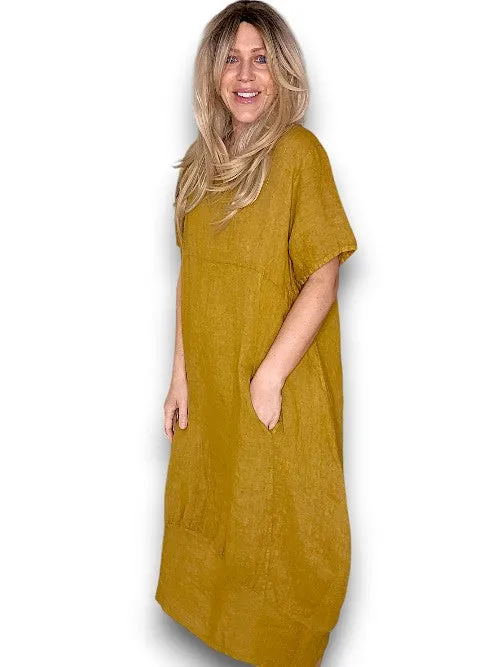 Helga May: Mid Sleeve Maxi Dress - Mustard