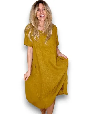 Helga May: Mid Sleeve Maxi Dress - Mustard