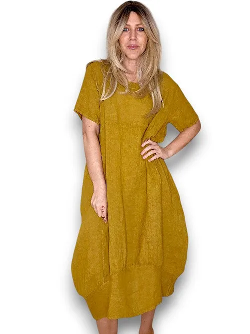 Helga May: Mid Sleeve Maxi Dress - Mustard