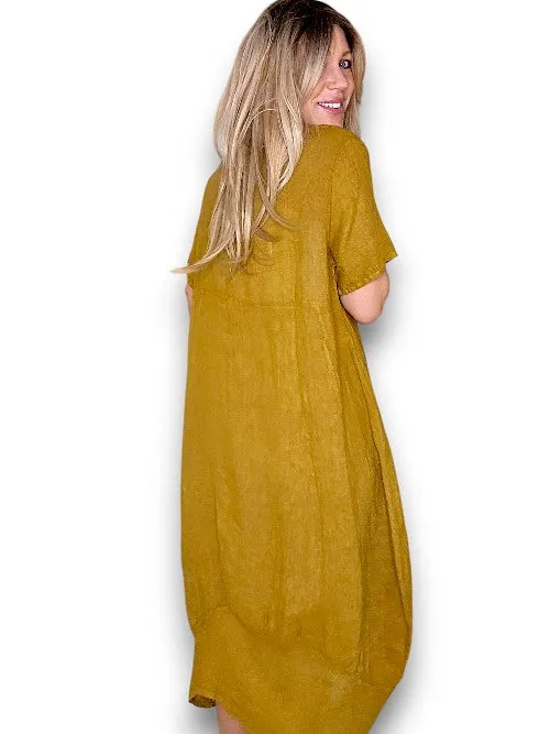Helga May: Mid Sleeve Maxi Dress - Mustard