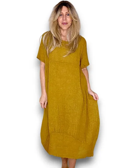 Helga May: Mid Sleeve Maxi Dress - Mustard