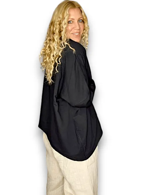 Helga May: Patchwork Cotton Sweater - Plain Black