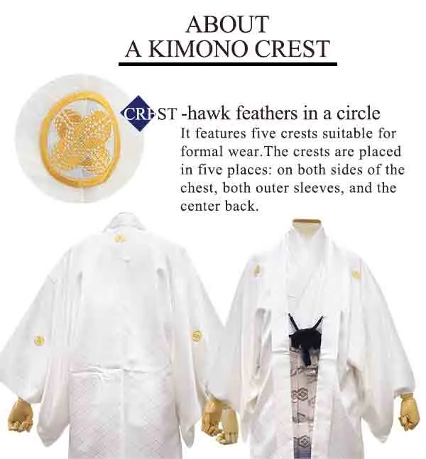 Men's Formal Kimono and Crested Haori Coat 2-Piece Set ＜White＞