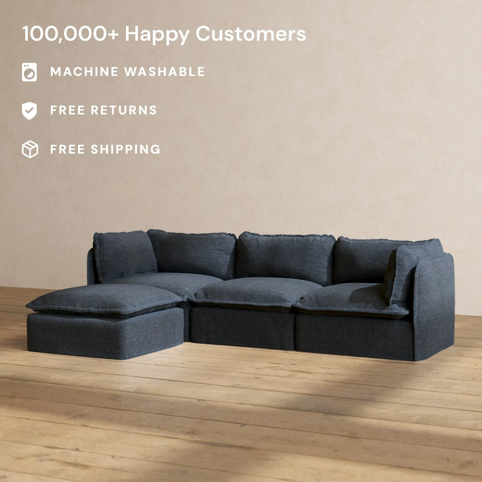 Modular Performance 3-Seater Sectional in Indigo | Relaxed Blend