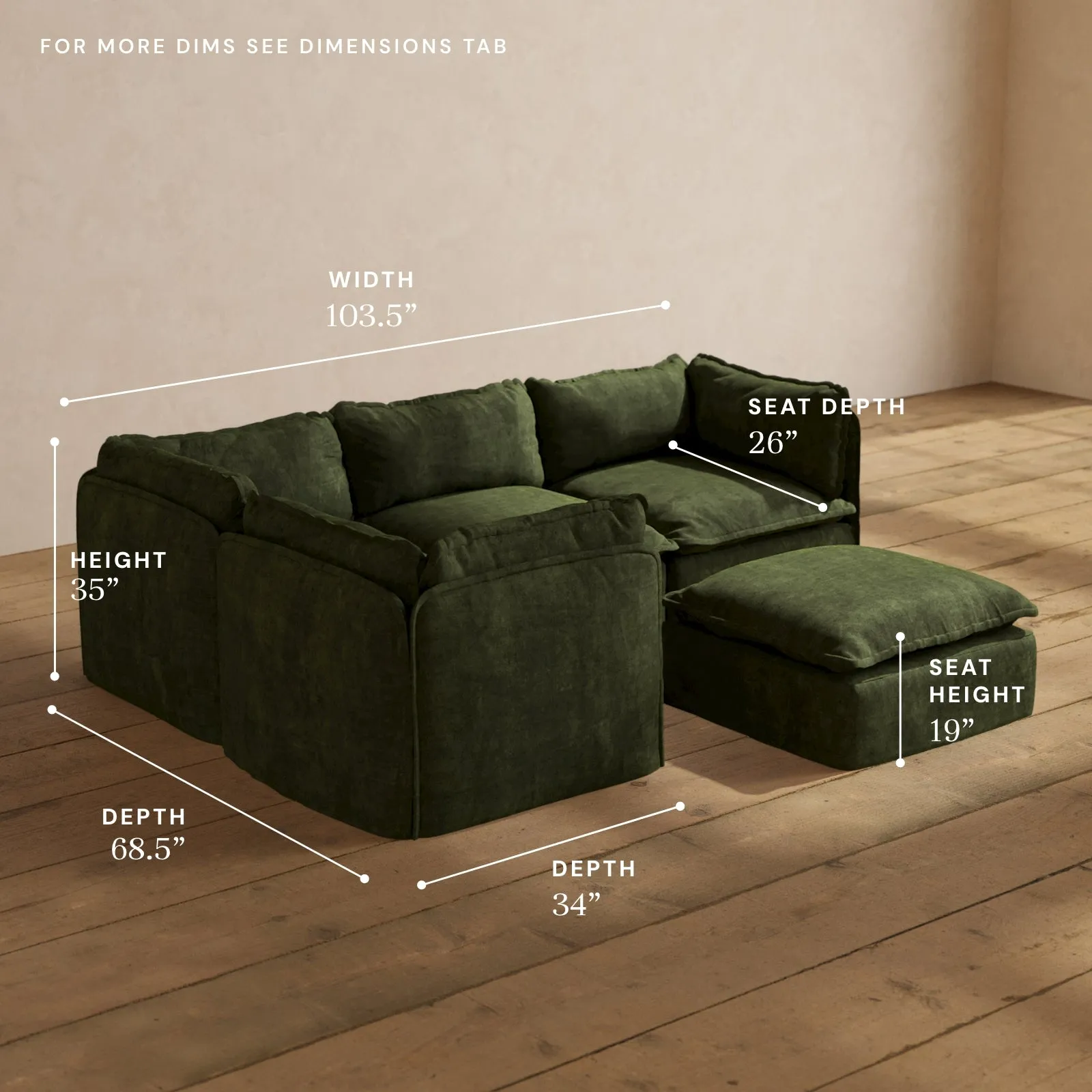 Modular Performance 4-Seater Corner Sectional   Ottoman in Olive | Relaxed Blend