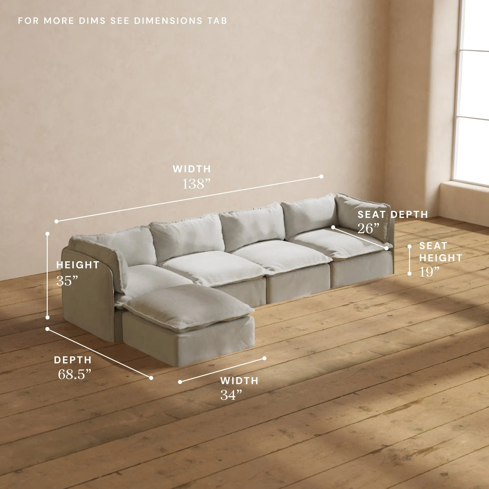 Modular Performance 4-Seater Sectional in Cloud | Relaxed Blend