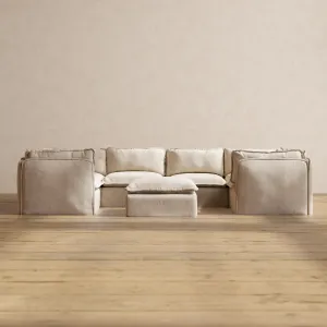 Modular Performance 6-Seater U-Sectional   Ottoman in Oat | Relaxed Blend