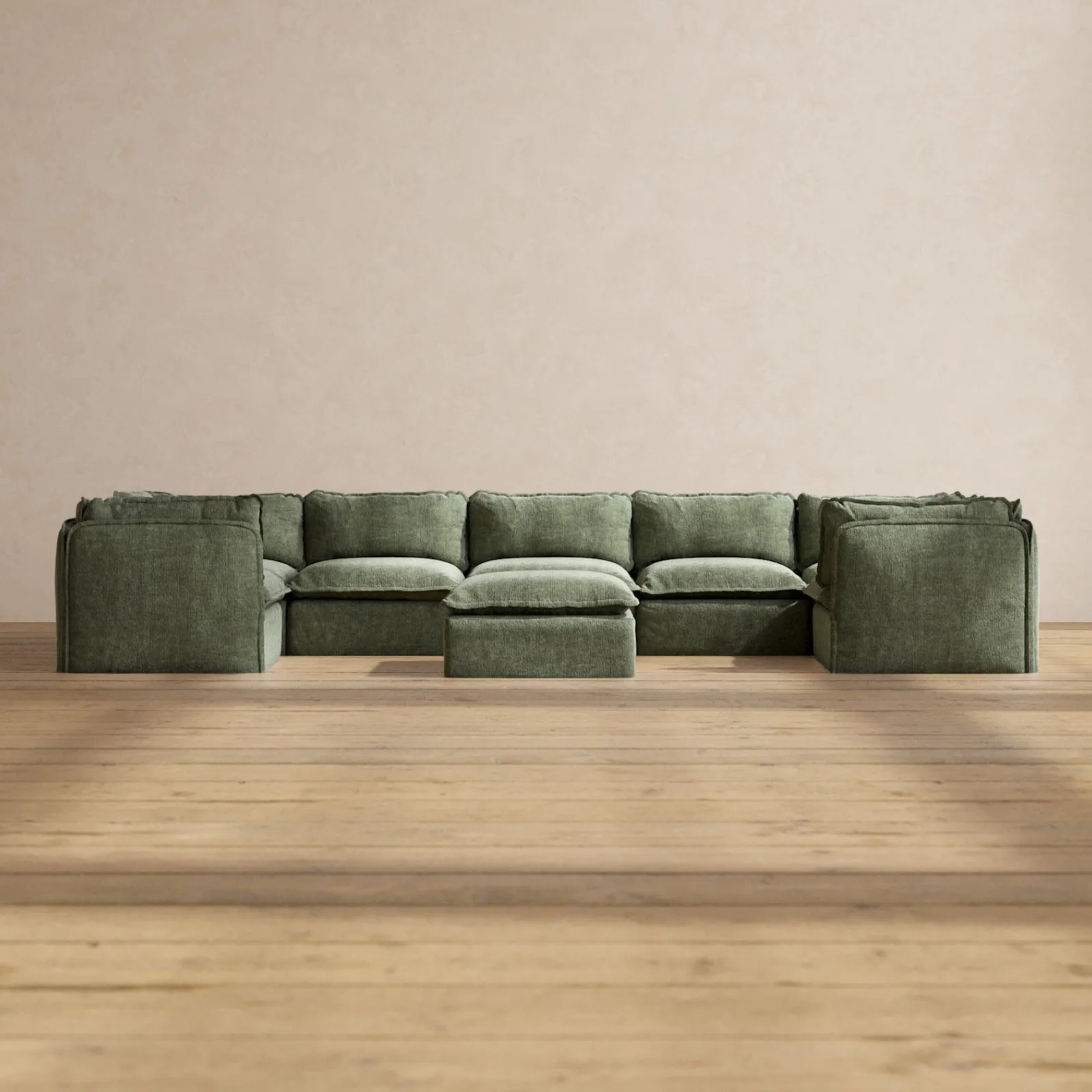Modular Performance 7-Seater U-Sectional   Ottoman in Willow | Relaxed Blend
