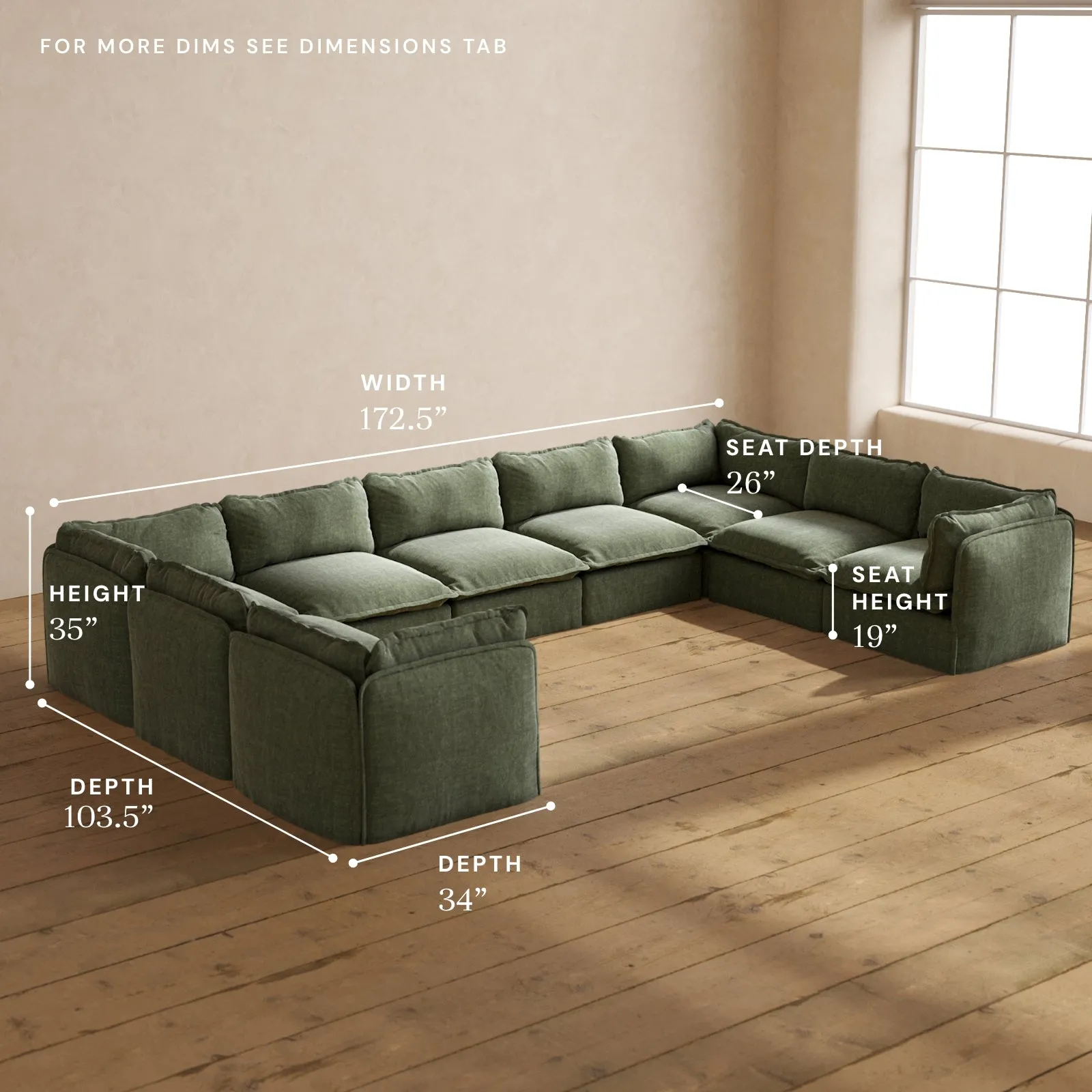 Modular Performance 9-Seater U-Sectional in Willow | Relaxed Blend