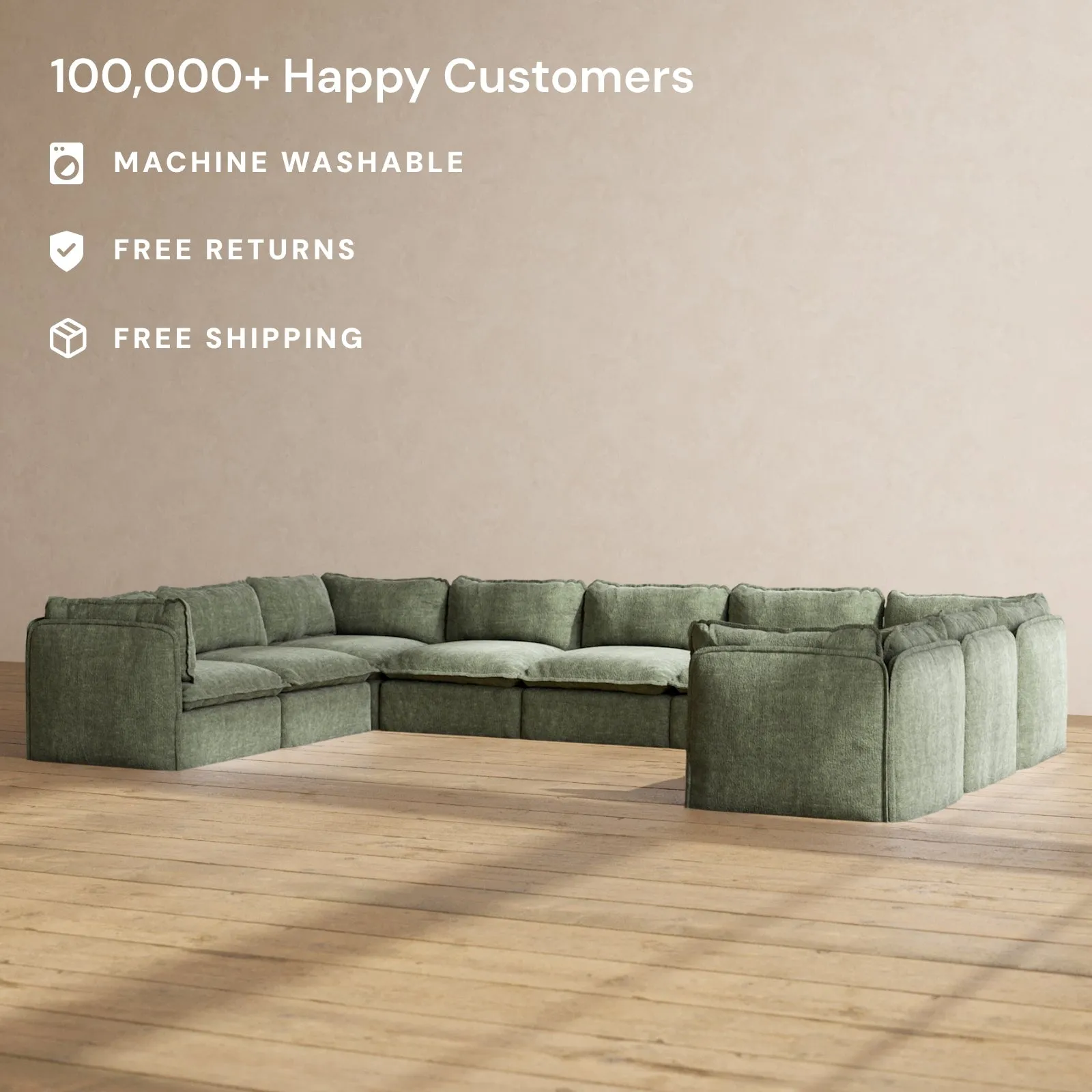 Modular Performance 9-Seater U-Sectional in Willow | Relaxed Blend