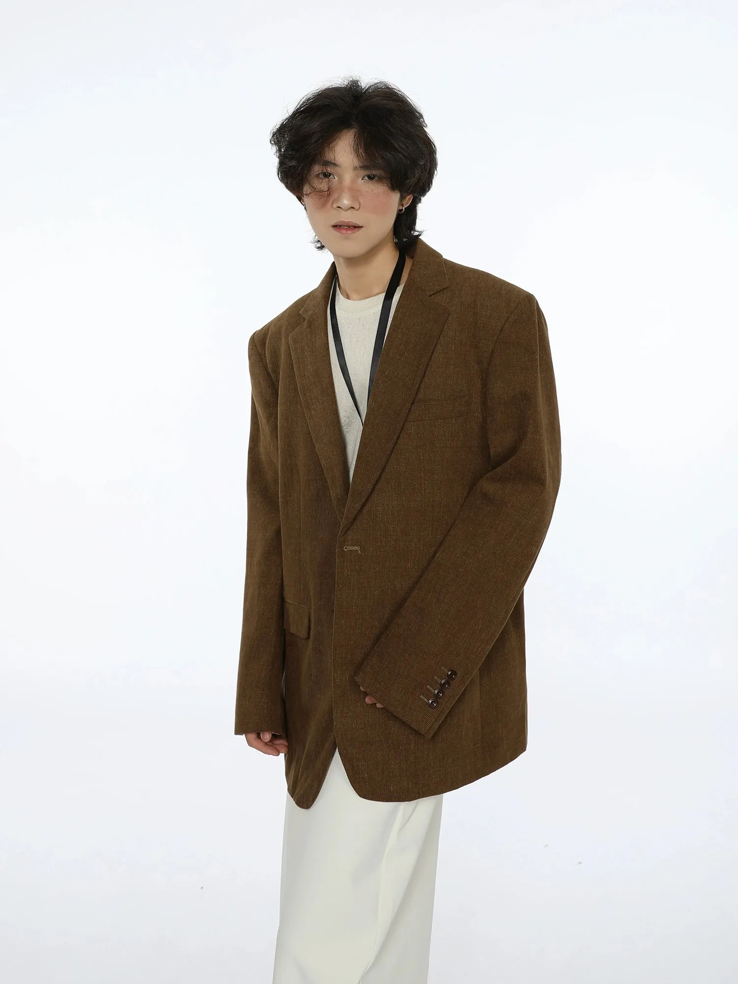 Oversized Textured Retro Blazer and Trousers Co-ord Set