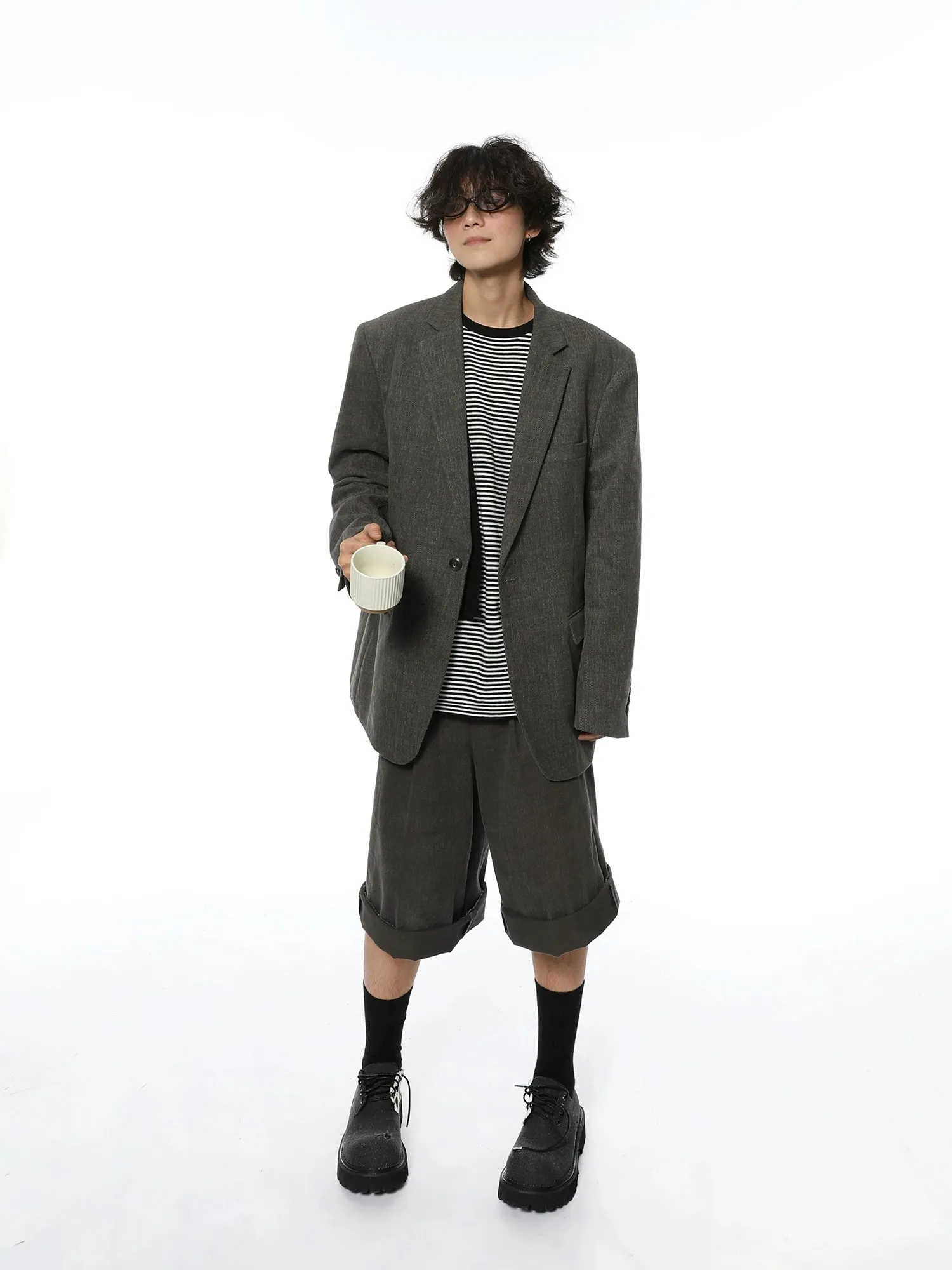 Oversized Textured Retro Blazer and Trousers Co-ord Set