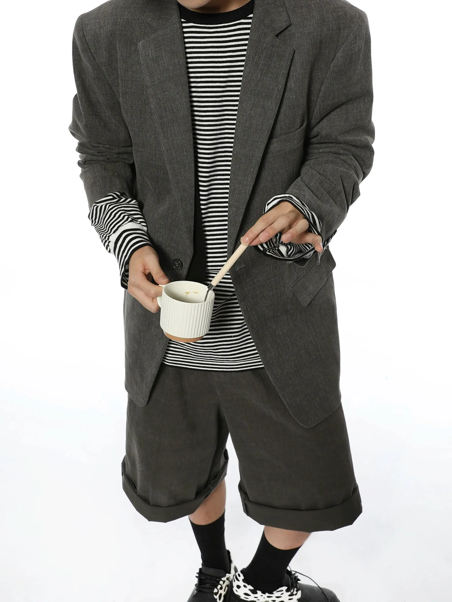 Oversized Textured Retro Blazer and Trousers Co-ord Set