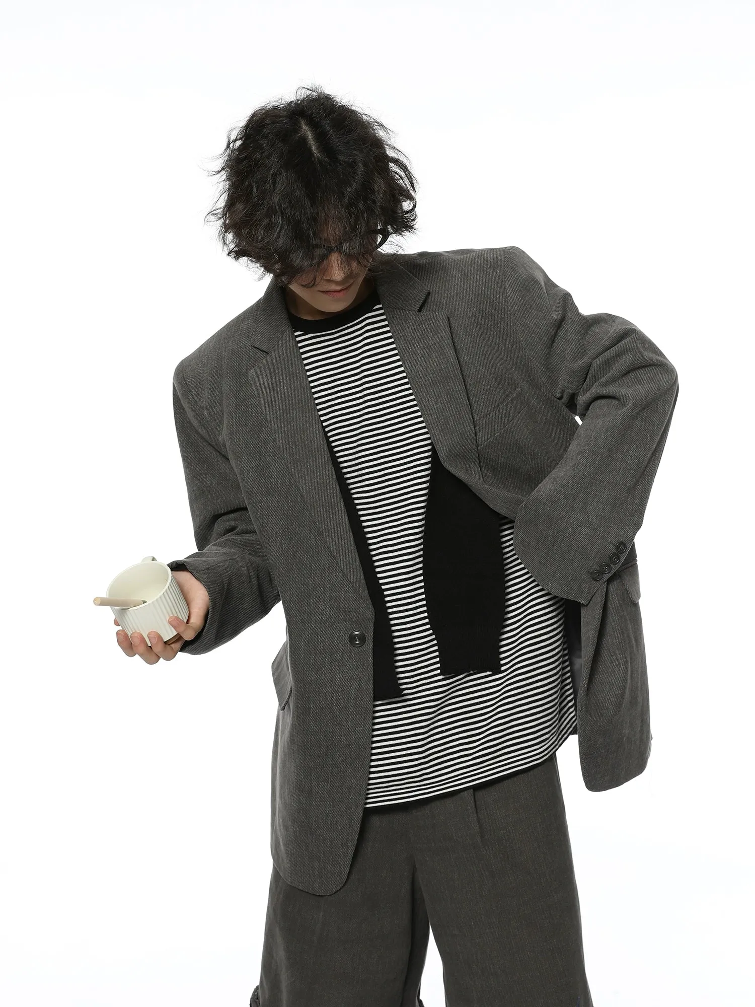 Oversized Textured Retro Blazer and Trousers Co-ord Set