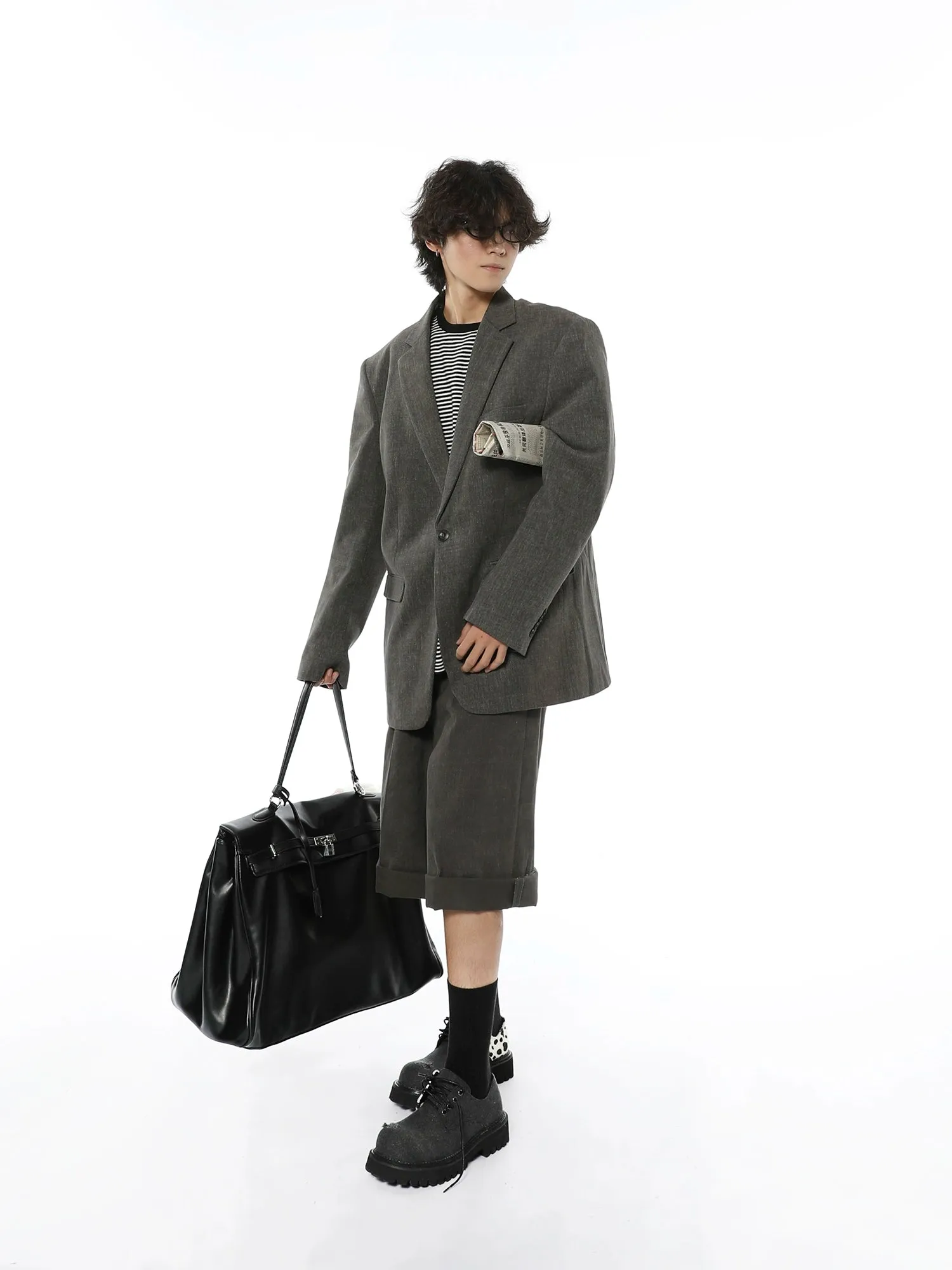 Oversized Textured Retro Blazer and Trousers Co-ord Set