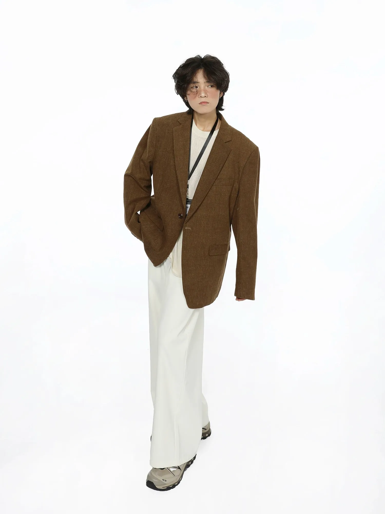 Oversized Textured Retro Blazer and Trousers Co-ord Set