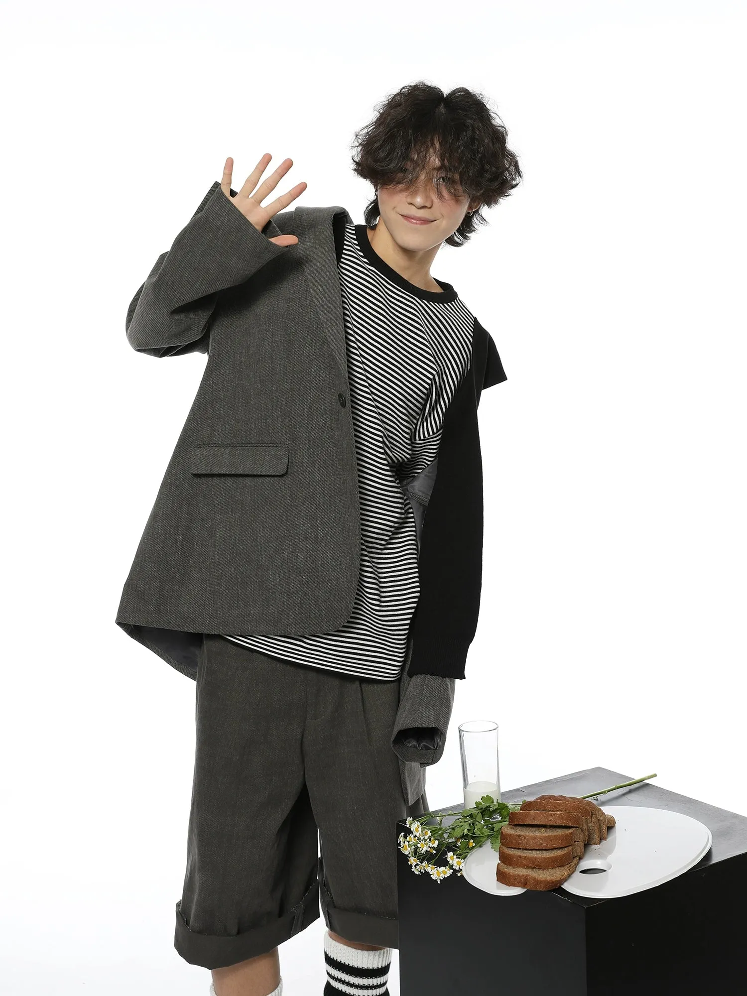Oversized Textured Retro Blazer and Trousers Co-ord Set