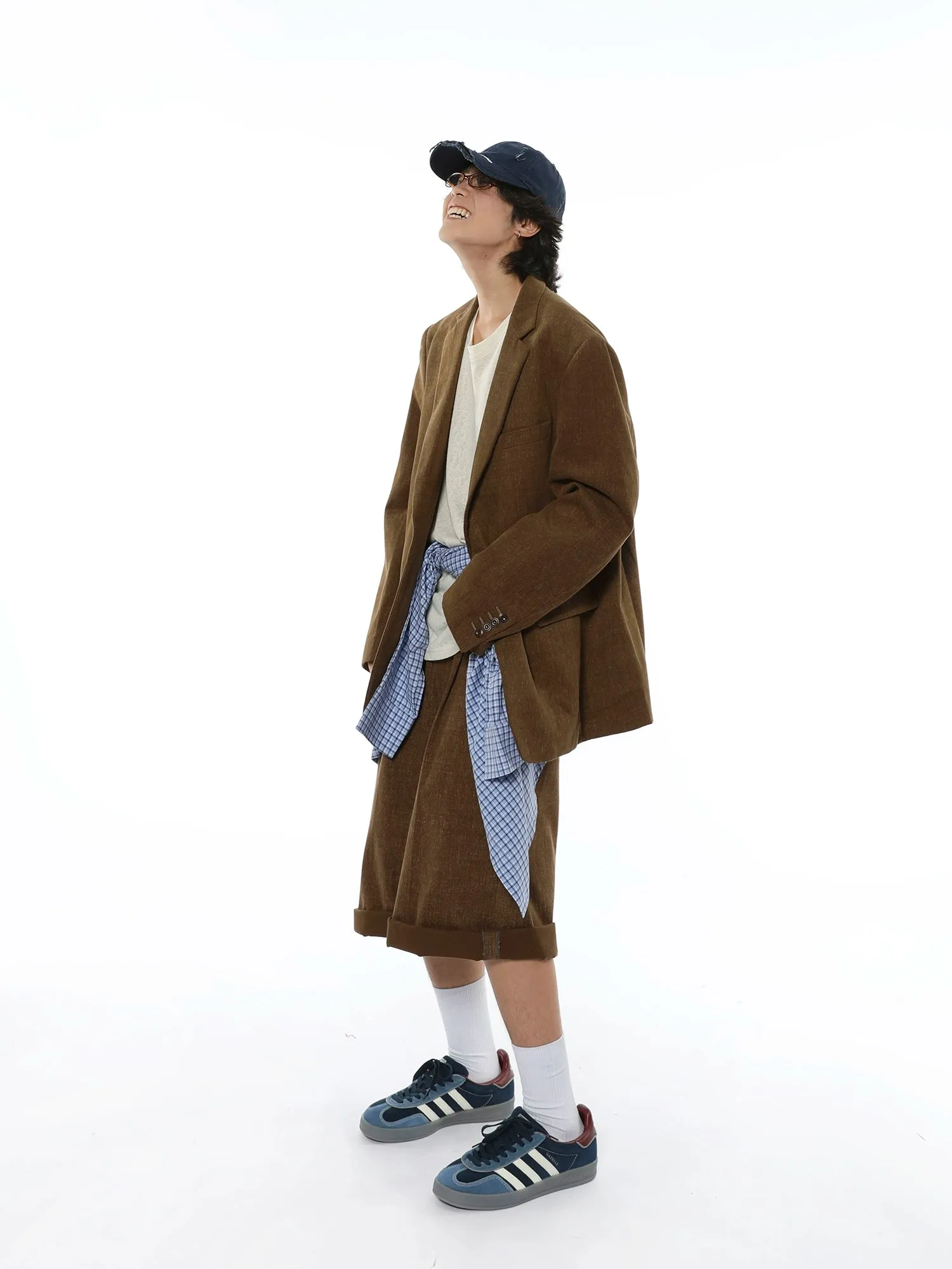 Oversized Textured Retro Blazer and Trousers Co-ord Set