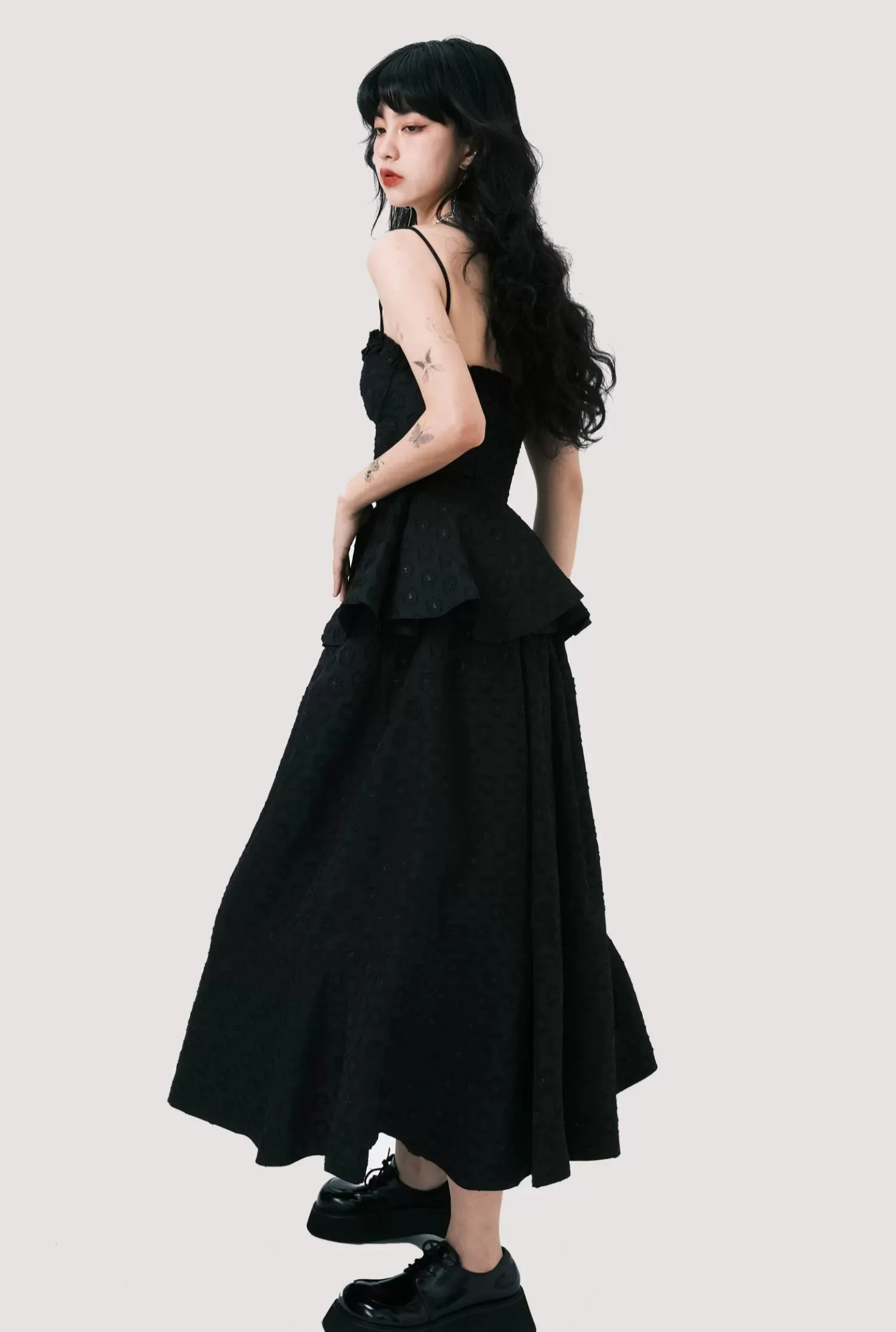 Peplum Top and Maxi Skirt Co-ord Set with Polka Dot Detail