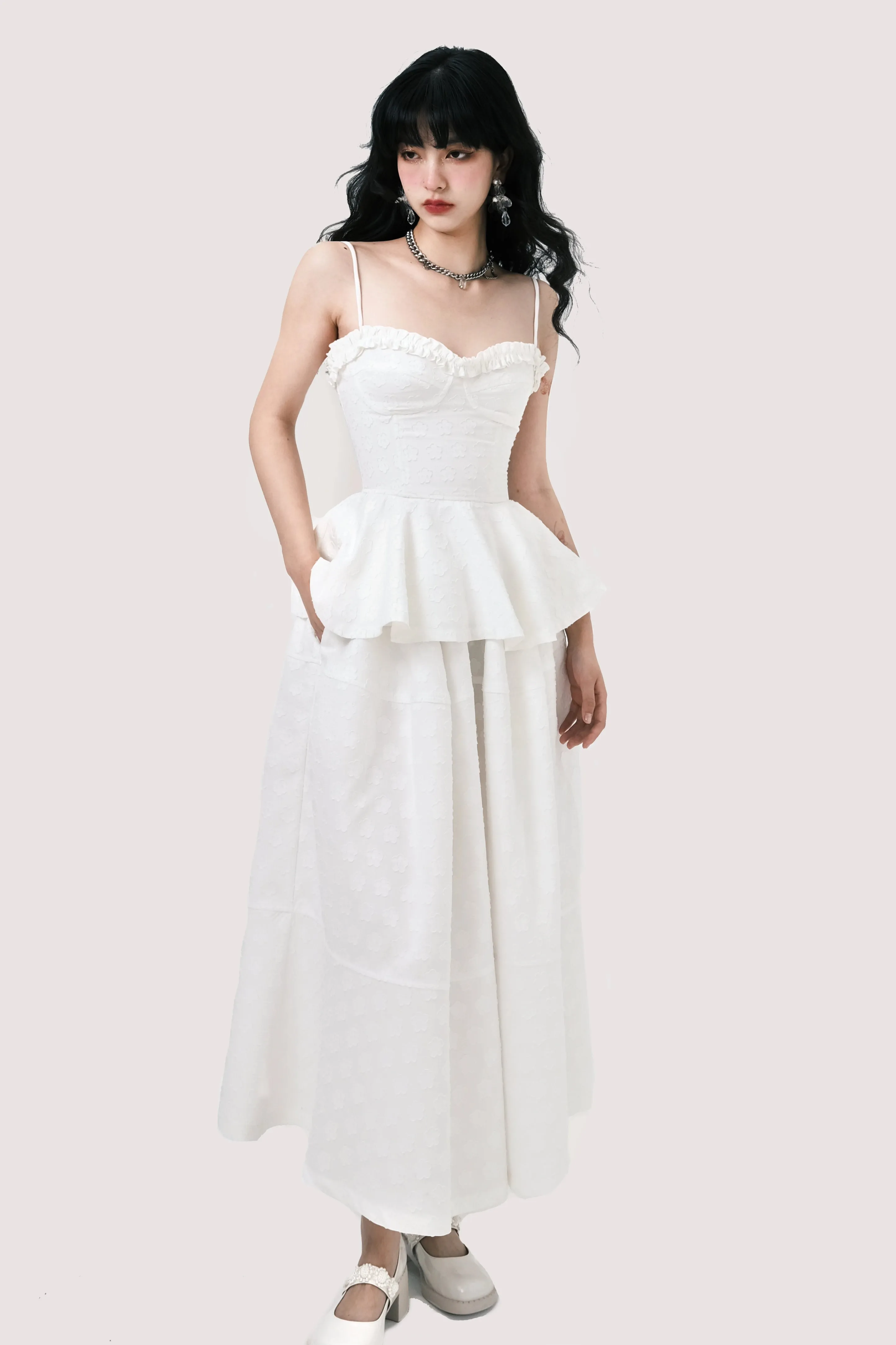 Peplum Top and Maxi Skirt Co-ord Set with Polka Dot Detail