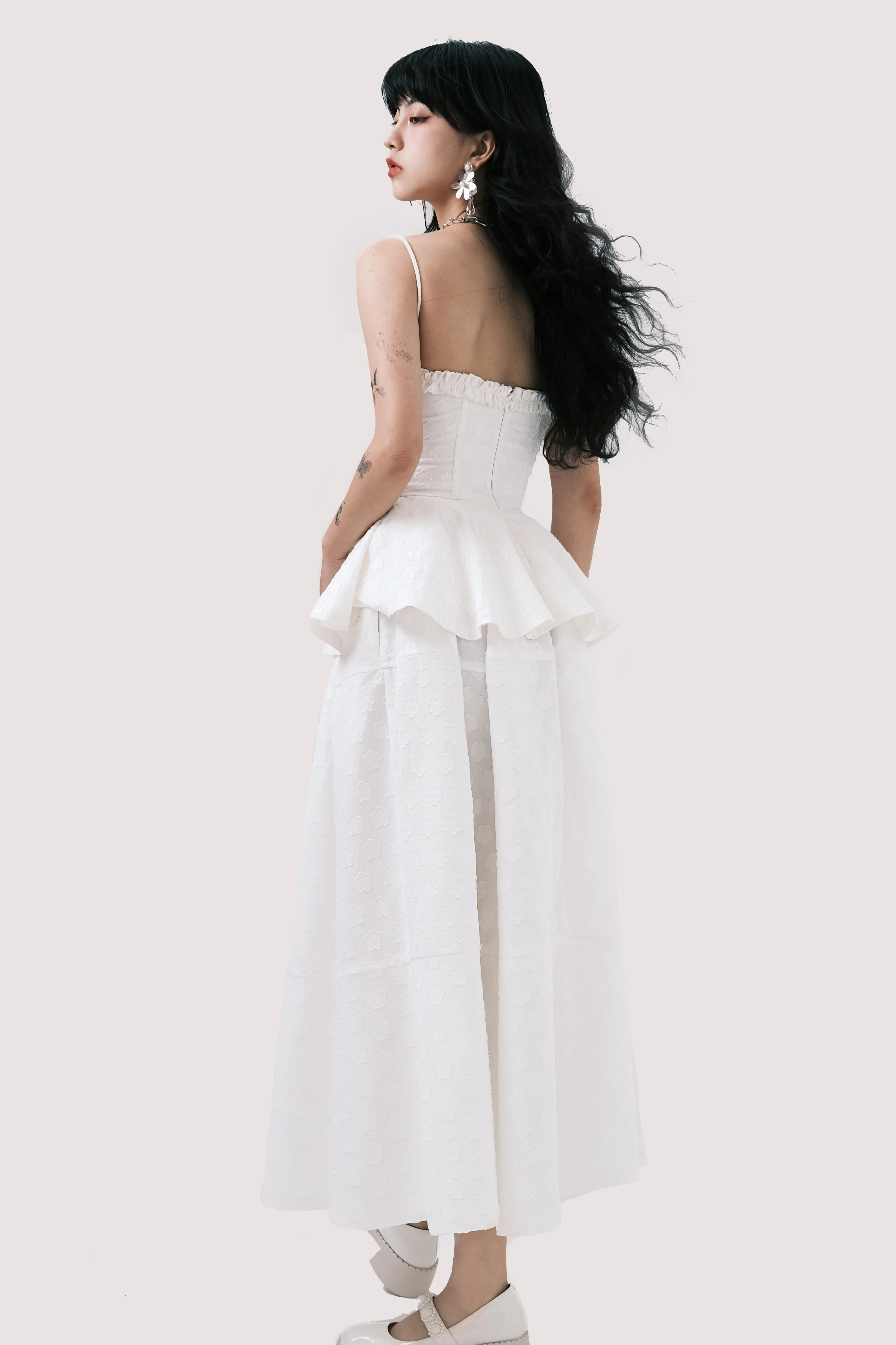 Peplum Top and Maxi Skirt Co-ord Set with Polka Dot Detail
